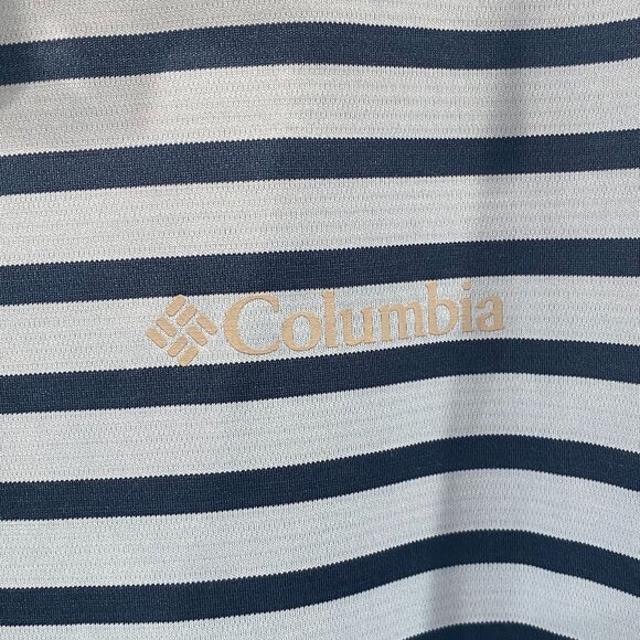 Columbia, NWT, Hiking Striped Polo, men's  size XL, in light blue and navy. - Picture 3 of 7